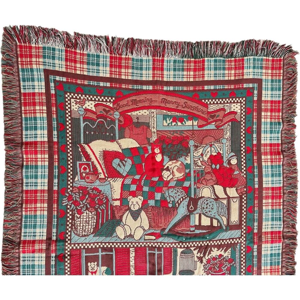 Good Morning Merry Sunshine Nursery Friends Throw Blanket Fringed Tapestry 70x50